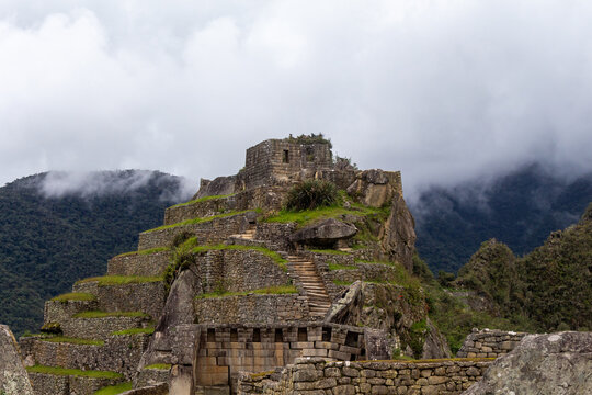 Machu Picchu Peru Travel Destination: Ruins of buildings in the Lost City of the Incas Among the Clouds