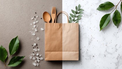 Paper bag on contrasting backgrounds