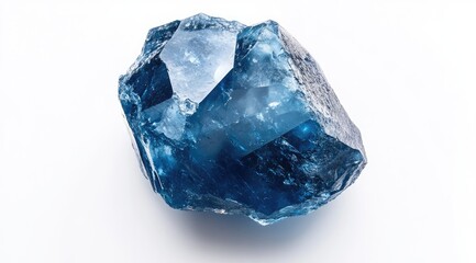 Rough, faceted blue crystal