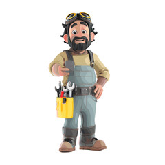 Naklejka premium A Cartoon of a mechanic with tool kit.
