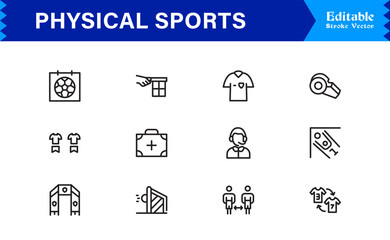 Naklejka premium Physical Sports Line Icon Set – Professional, Modern, and Minimal Outline Icons for Athletic Activities