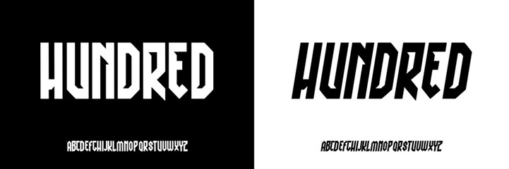 Font Hundred. Sporty italic alphabet, wide bold font for powerful dynamic lettering, swift automotive logo, energetic daring headline, car racing branding. Vector typeset