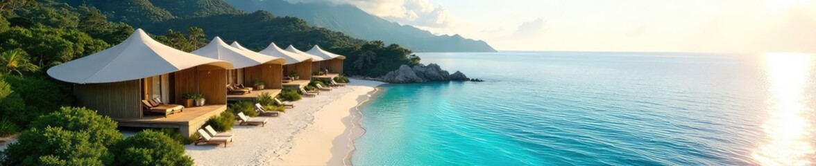 Luxurious umbrella-shaped resort nestled on a pristine beach, offering stunning ocean views and ultimate relaxation Enjoy the unique architecture and tranquil atmosphere , building, escape, sea