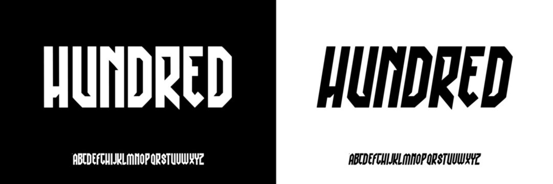 Font Hundred. Sporty italic alphabet, wide bold font for powerful dynamic lettering, swift automotive logo, energetic daring headline, car racing branding. Vector typeset