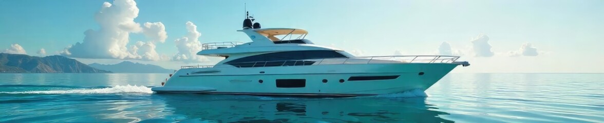 Luxury yacht on calm turquoise water, glistening under the summer sun Exclusive VIP summer getaway, ultimate relaxation and opulence , boat, summer