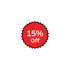 Discounts 15 percent off. Discount badge design.