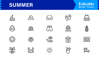 Summer Vacation Icon Set – Bright, Colorful, and Modern Vector Icons for Seasonal Designs and Sunny Projects