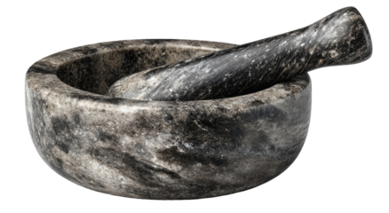 Dark grey and white marble mortar and pestle