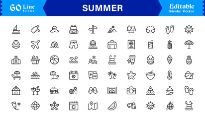 Summer Vacation Icon Set – Bright, Colorful, and Modern Vector Icons for Seasonal Designs and Sunny Projects