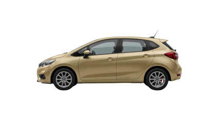 A striking golden hatchback with a sleek design presented on an isolated transparent background
