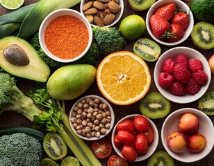 fruits and vegetables flat lay