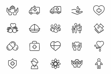 Symbols of Selflessness and Volunteering – A Minimalist Vector Pack Illustrating Social Support and Altruistic Acts in Daily Life