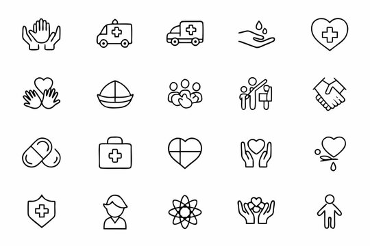 Symbols of Selflessness and Volunteering – A Minimalist Vector Pack Illustrating Social Support and Altruistic Acts in Daily Life