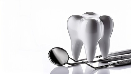 white tooth holder with dental tools for clinic or dental education concept isolated on white or white background