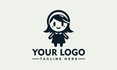 Cartoon girl icon with a headband, wearing a dress, presented as a logo design.