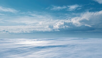 Fototapeta premium Vast, snow-covered plain under a partly cloudy sky