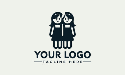 Simple logo design featuring a pair of identical twin girls, a placeholder for a company name and tagline.