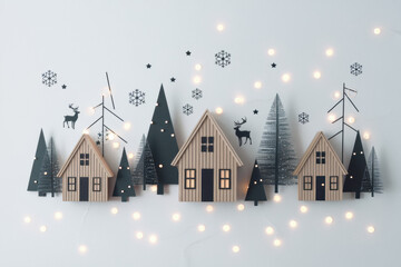 Small decorative Christmas houses with snow winter holiday village