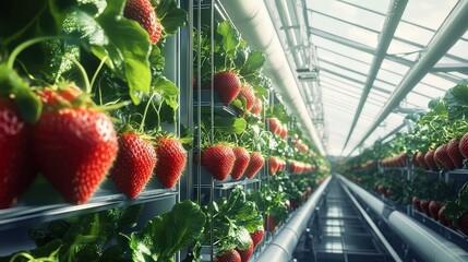 Vibrant Aeroponic Farm with Vertical Strawberry Towers