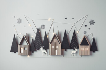 Small decorative Christmas houses with snow winter holiday village