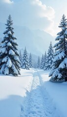 Naklejka premium Serene snowfall blankets a pristine, snow-covered landscape Vast expanse of untouched winter wilderness, perfect for peaceful, nature-themed projects , woods, blizzard, wilderness