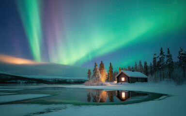 aurora over the lake