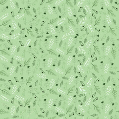 Foliage vector seamless pattern. Floral surface design of abstract greenery on green background