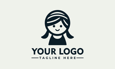 Simple logo featuring a smiling cartoon girl with pigtails, ready for branding.