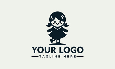 Cartoon-style logo featuring a cute girl character in a dress, standing on one leg.