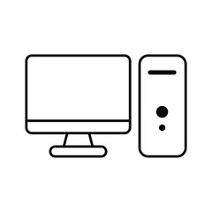 Black Outline Desktop PC Icon on White Background