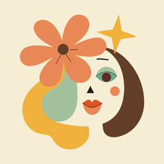 Colorful Abstract Illustration of a Woman with Floral Element in Geometric Design