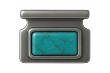 Turquoise jewel encased in metallic frame, highlighting geometric elegance against transparent white backdrop