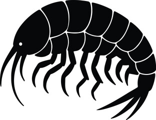 Silhouette shrimp side view crustacean aquatic animal vector Illustrator