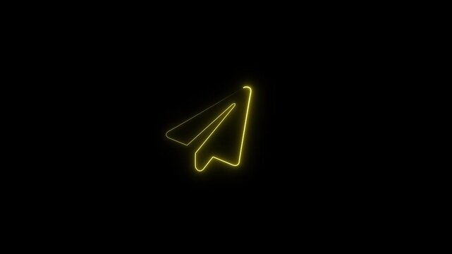 Glowing neon telegram icon isolated on black background. HD Video motion graphic animation neon arrow Telegram application logo r neon arrow Telegram application logo rendering on Purple background 4k