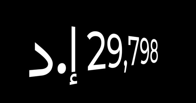UAE Dirham coin counting from 0 to 1 million on a black background
