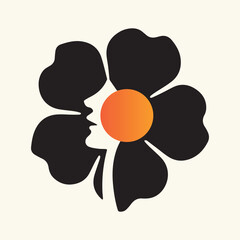 Abstract Floral Artwork with Silhouetted Woman and Bold Orange Sun Illustration