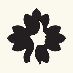 Abstract Floral Artwork with Silhouetted Woman and Bold Orange Sun Illustration