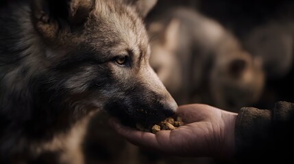 Caring hand feeding a rescued animal at a shelter