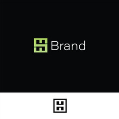Modern and Professional Framed H or SH Monogram Logo with black and white background. 