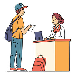 Customer service interaction at a reception desk