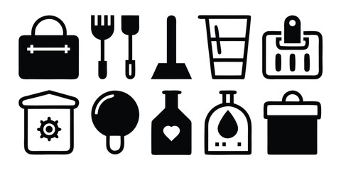 Versatile black outline icon collection featuring 10 to 12 distinctive graphic elements