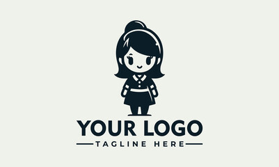 Cute cartoon girl logo design with space for company name and tagline.