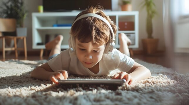 Boy Using Tablet at Home