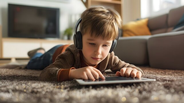 Boy Using Tablet at Home - Powered by Adobe