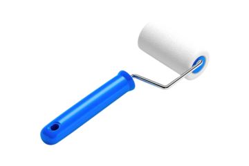 Paint roller with blue handle and white foam roller