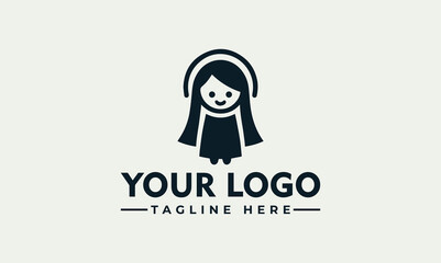 A minimalist logo design featuring a stylized female figure, possibly representing a saint or angel, with a halo.