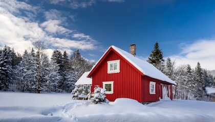 red house in the snow