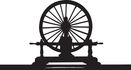 Fototapeta premium Old wooden wheel silhouette isolated with black sky illustration