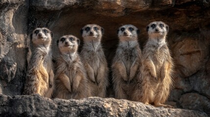 Meerkat family in rocky den