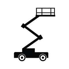 Black silhouette of a boom lift with a zig-zag articulated arm on a white background aerial work platform © fazlay907